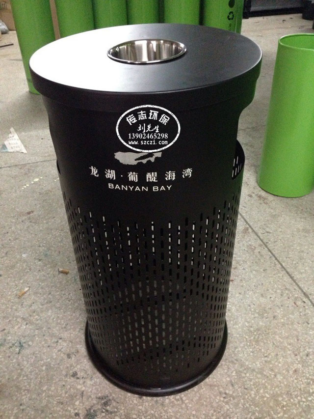 地产室内烤漆钢制垃圾桶