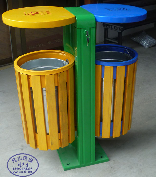 吕梁户外环保钢木分类垃圾桶