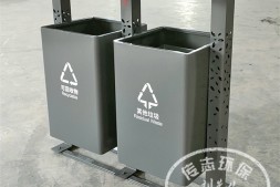 山西户外景点镂空立柱不锈钢分类垃圾桶